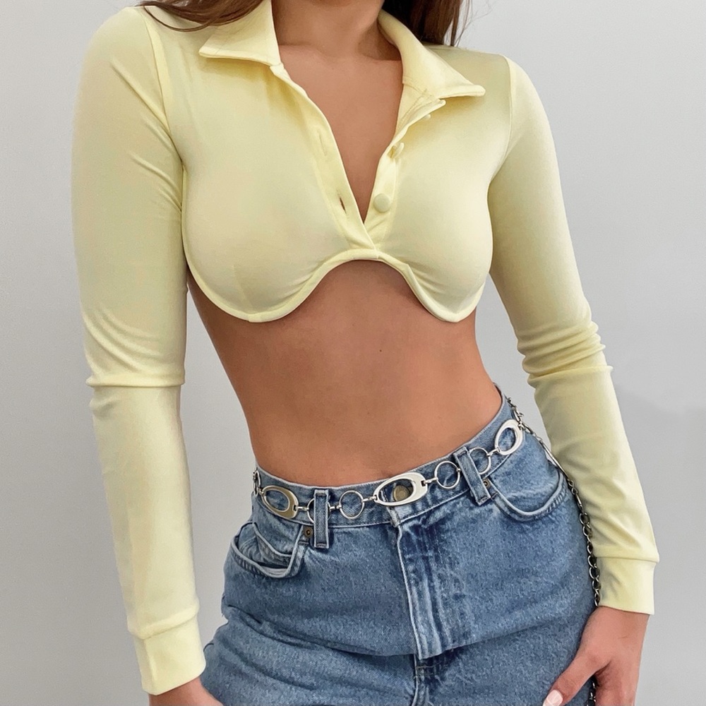 Yellow Underwire Polo Crop Top